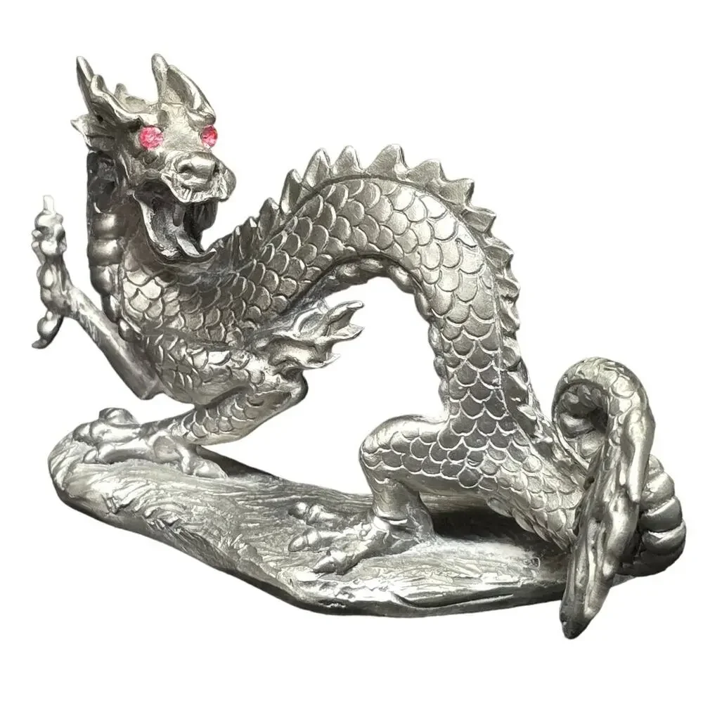 Hudson Pewter Fire Breathing Pink Eyed Serpent Dragon Miniature Art Figurine USA